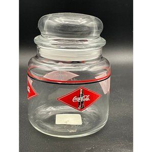 Coca Cola Anchor Hocking Glass Candy Jar w/Lid Height 5.50 Inches